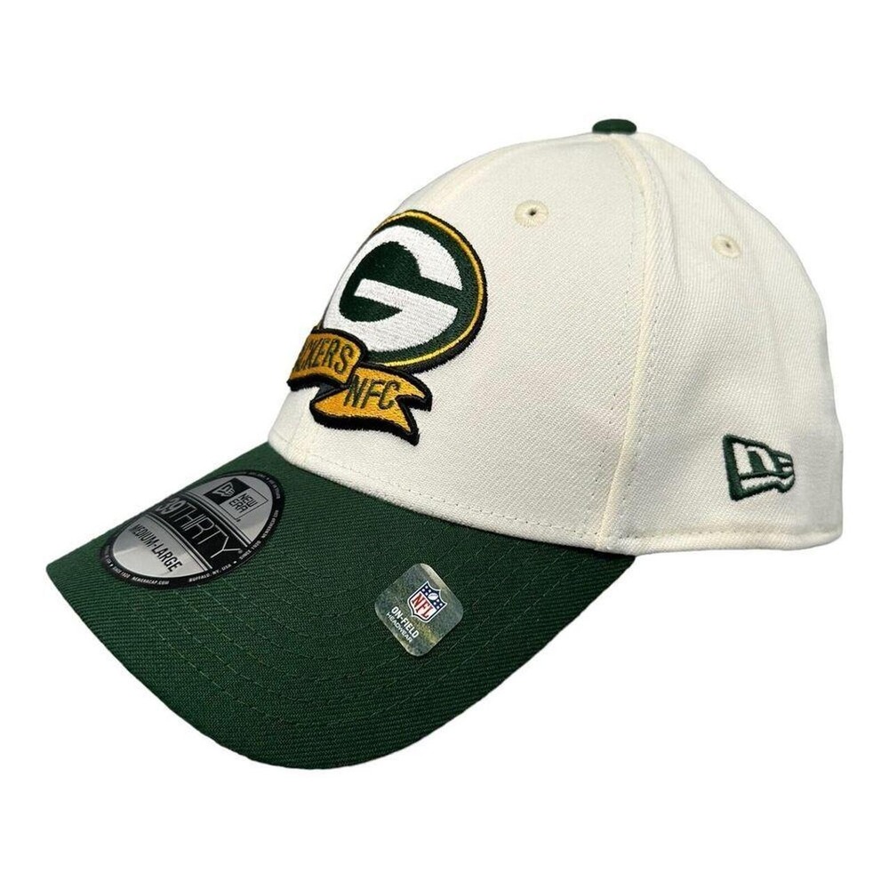 New Era 39THIRTY Green Bay Packers Hat Cream Green NFL Stretch Fit Cap Sz M/L - Picture 2 of 6